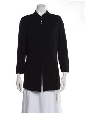 St. John Black Zip-Front Stand Collar Jacket 10 Large